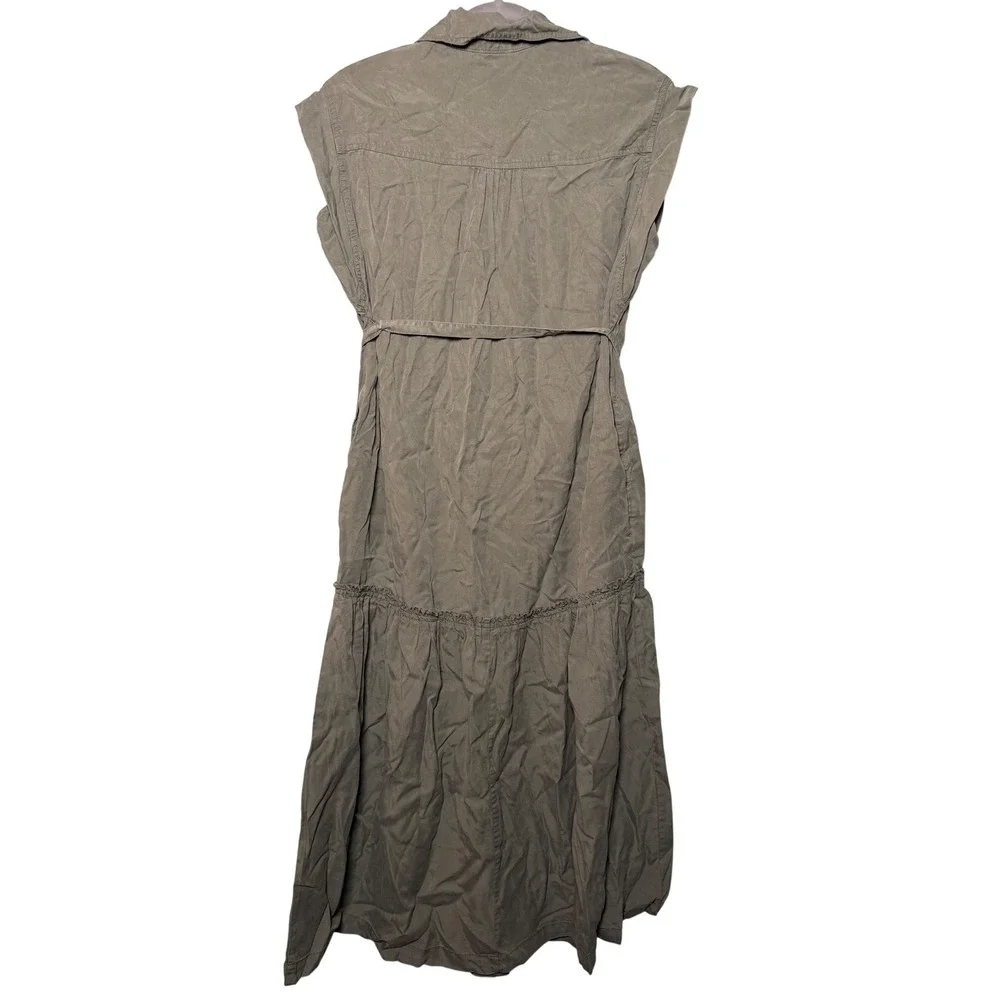 Isabel Maternity Maxi Dress L Green Button Down Tiered Utility Sleeveless NWT